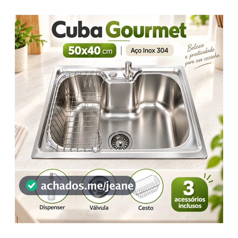 Cuba para cozinha gourmet pia aço inox com acessórios  50 x 40 cm