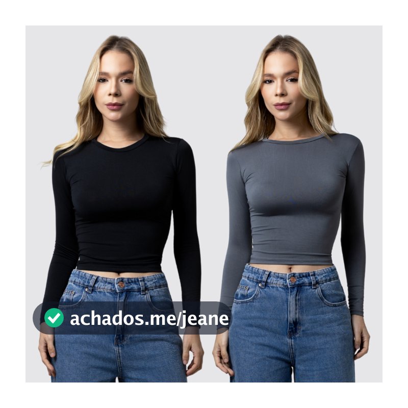 Kit 2 Blusa Feminina Manga Longa de Compressão - Blusinha Manga Comprida - Ajuste Perfeito Baby Tee