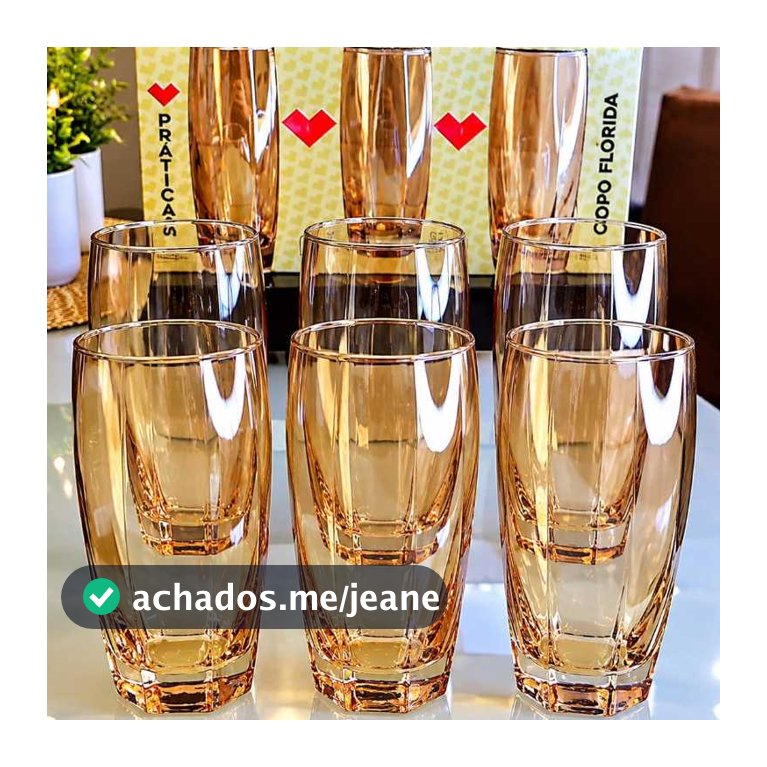 Kit de copos com 6 unidades e 3 unidades  de Vidro  Ambar 370ml