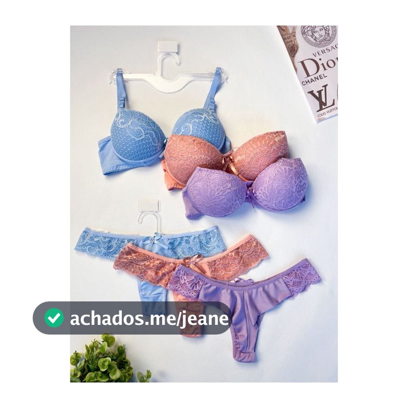 Kit 3 Conjuntos Calcinha Sutiã de Renda com Bojo Moldado Lingerie Confortável Moda Intima Feminino