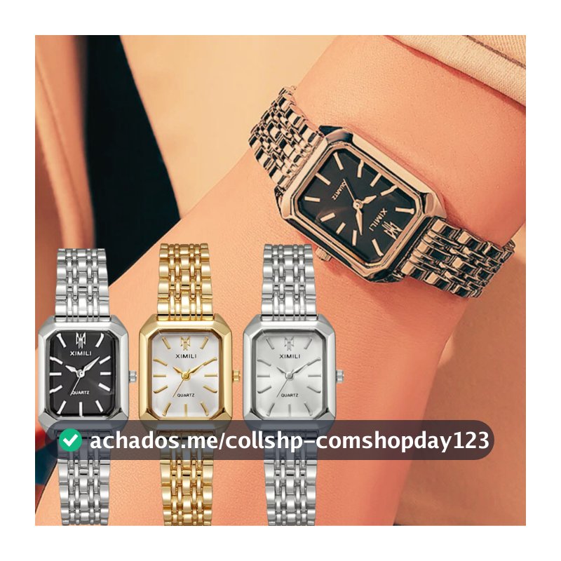 Relógio Feminino Dourado Prata Pequeno Aço Inox Luxo Elegante Minimalista Quartzo Pulseira Feminina Pulso Casual Mulher