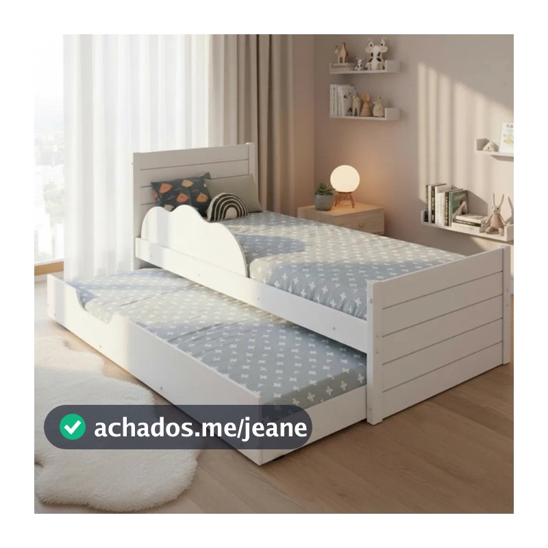 Bicama Infantil com Cama Auxiliar e Proteção Lateral Nuvem 100% MDF