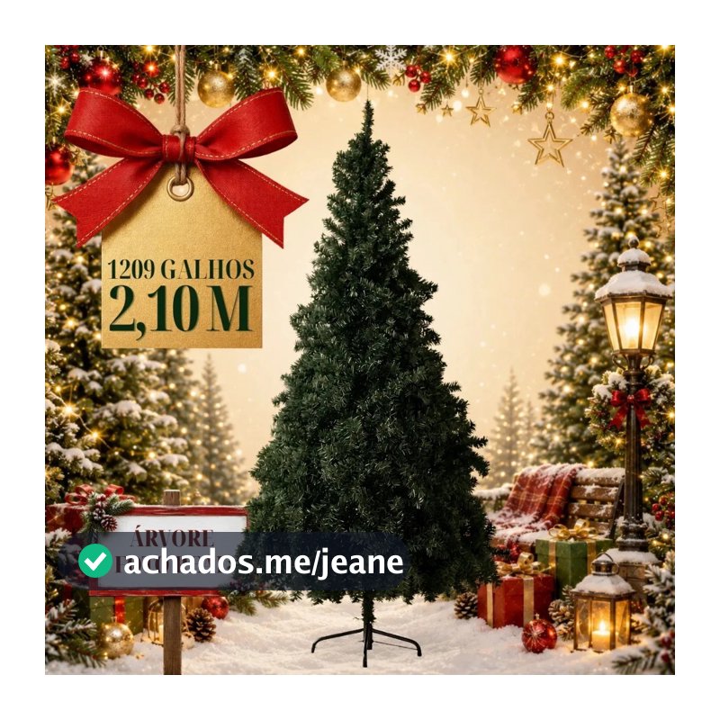 Árvore De Natal Pinheiro Super Cheia Premium Luxo 2,10m 1209 Galhos Cheios Verde