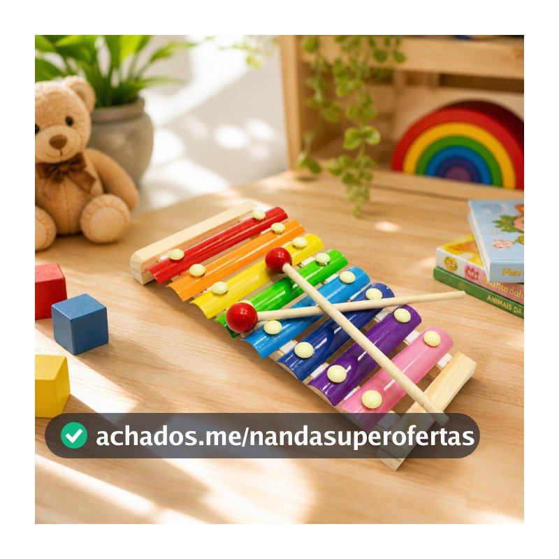 Brinquedo pedagógico Xilofone Educativo 8 Notas Madeira Teclado Musical Didático Coordenação Baqueta