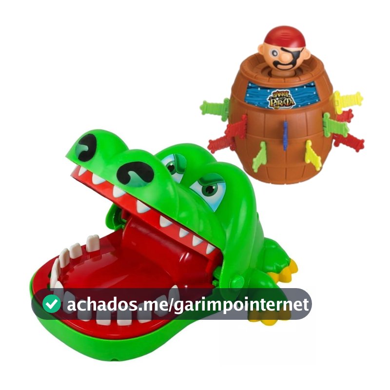 Kit Brinquedo Jogo Jacaré Crocodilo Morde Dedo e Pula Pirata Barril