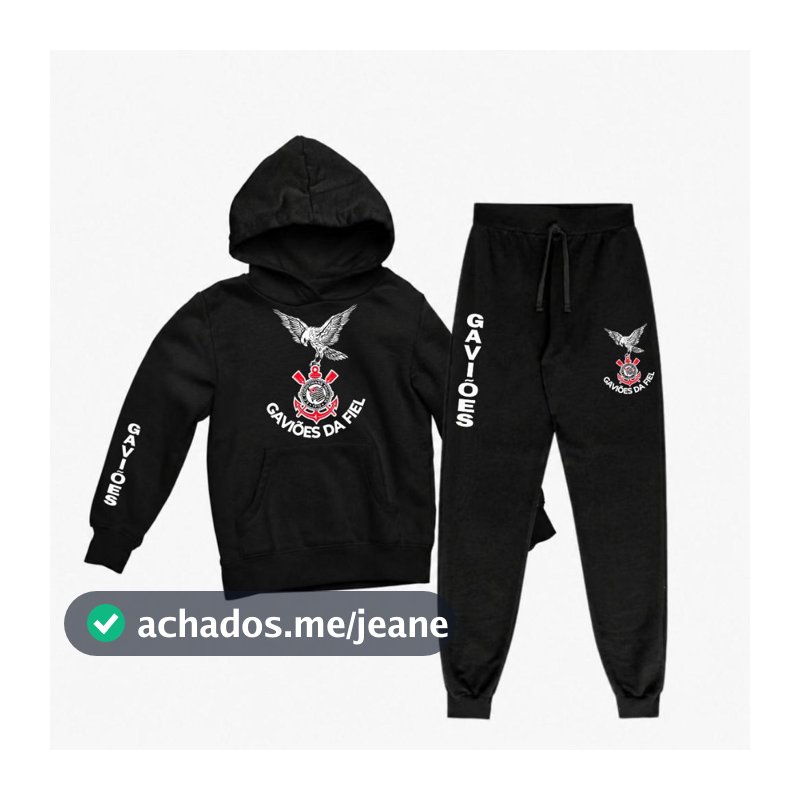 Kit Infantil Conjunto Unissex Gaviões da Fiel Blusa de Frio Moletom Agasalho Personalizado Futebol