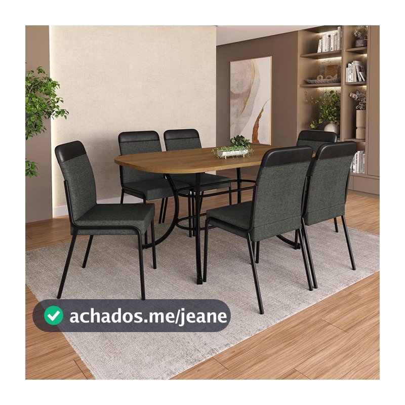 Conjunto de Sala de Jantar 6 Cadeiras Montreal Carraro Freijó Preto