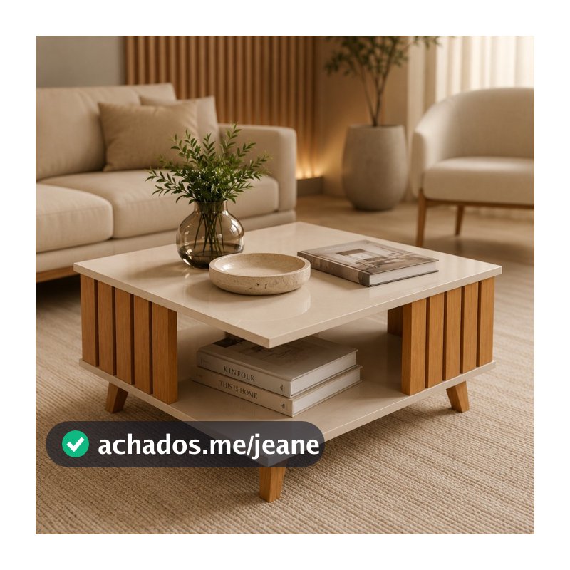 PROMOÇÃO  Mesa de Centro Quadrada Moderna para Sala com Prateleira Pés Madeira Maciça Retrô