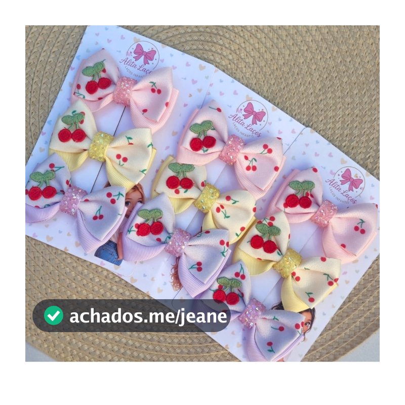 Kit com 3 laço de cabelo na presilha cerejinhas/ laco infantil na presilha/ laço na presilha meninas