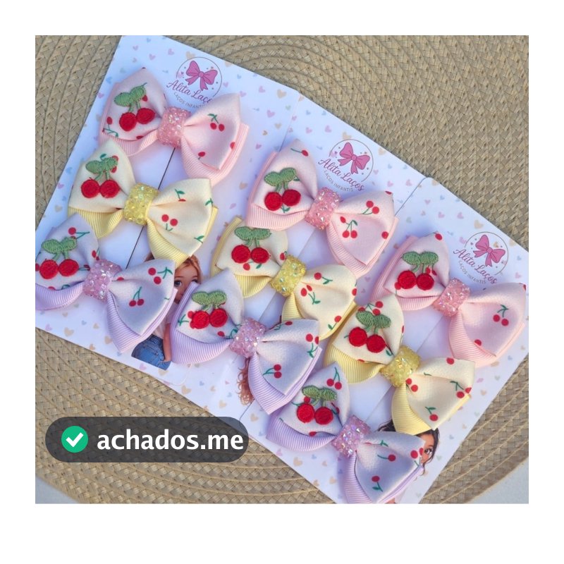 Kit com 3 laço de cabelo na presilha cerejinhas/ laco infantil na presilha/ laço na presilha meninas