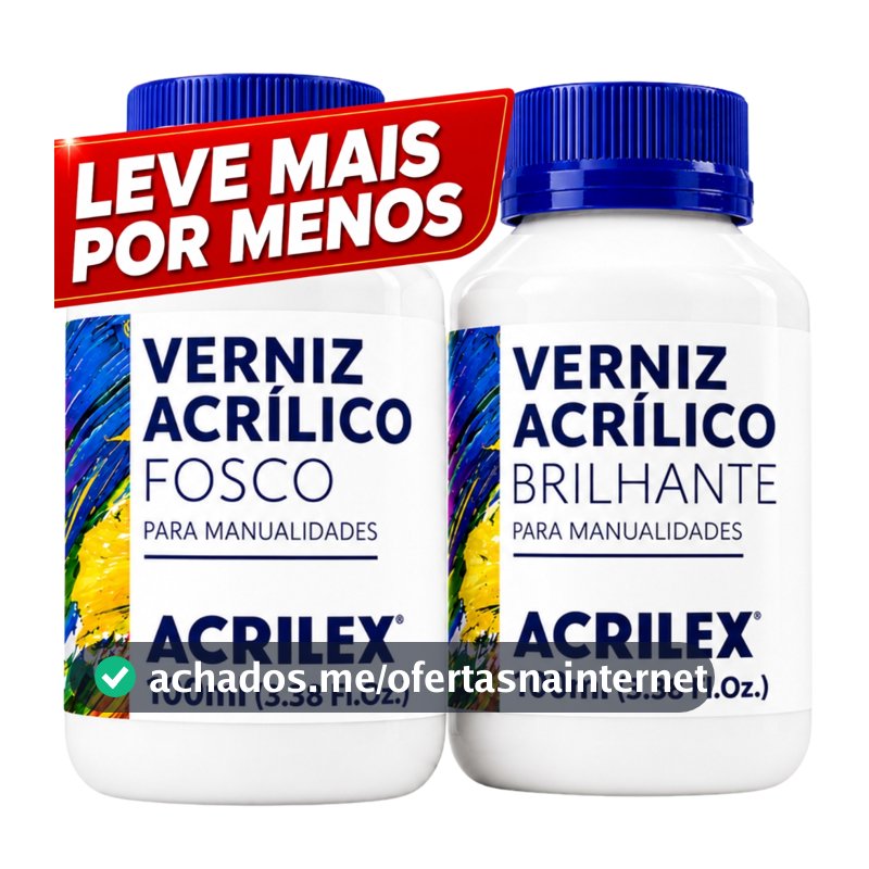 Kit 2 Vernizes Acrílicos ACRILEX 100ml Brilhante + Fosco Atóxico sem Cheiro - ENVIO RÁPIDO