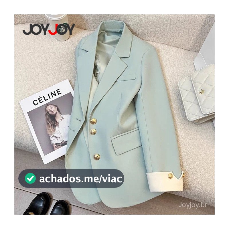 Jaqueta Casual Feminina Estilo Coreano, Novo Design de Alta Qualidade – Azul, Tamanho Pequeno