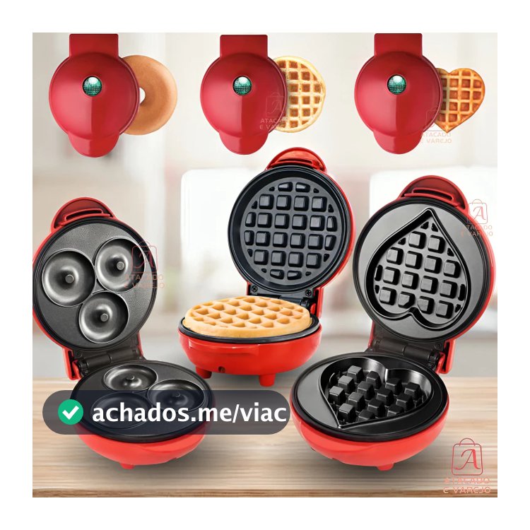 Máquina Para Fazer Redonda/Coração/Donuts Waffles Em Forma Rosquinhas Pequena Portátil 350w Mini Elétrico110V e 220V