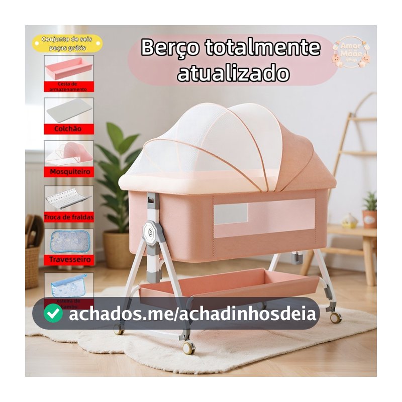 Berço Balanço Portátil Moises Mosqueteiro Infantil Trava de Segurança Regulável