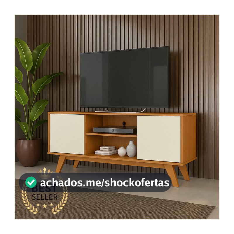 O MAIS QUERIDO DA SHOPEE Rack Turim 2 Portas Pés em MADEIRA para TV de até 50 Polegadas Com Pés em Madeira Maciça