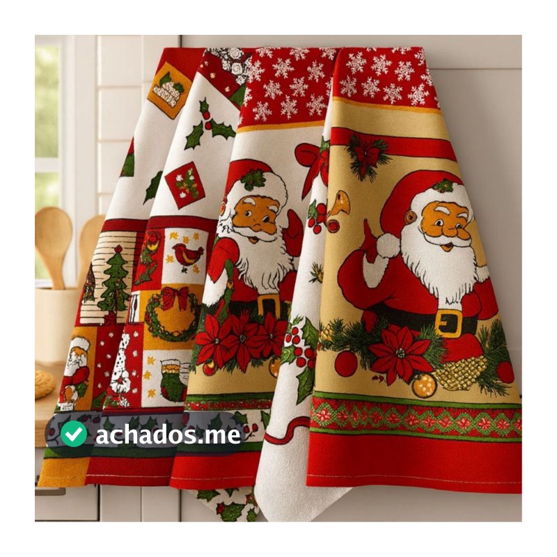 kit com 5 Panos de Prato Grande Estampadão  Cozinha variado e Natal Festa Fim de Ano Brinde Decoração  Papai Noel Oferta