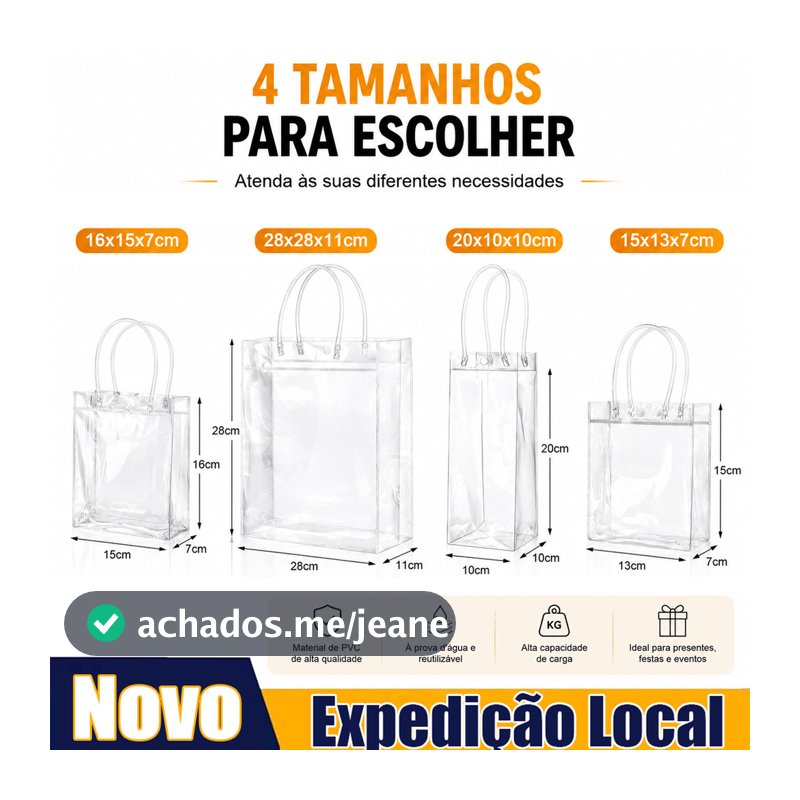 KIT 20/40 sacos de Presente de Pvc Transparente Com alça, adequado para sacos de embalagem de festa