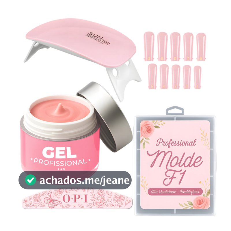Kit UnhaGel Construtor Unhas Profissional - Molde F1 + Lixa100/180 + Cabine Sun Mini
