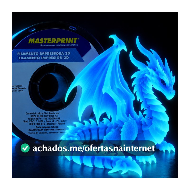 Filamento PLA PETG 1,75mm 1KG Fosforescente Rainbow Masterprint para Impressora 3D | Brilha no Escuro