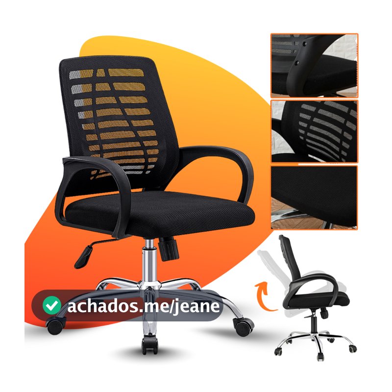 Cadeira de Escritorio Tela Mesh Ergonômica Giratoria Home Office Computador Ergometrica Preta