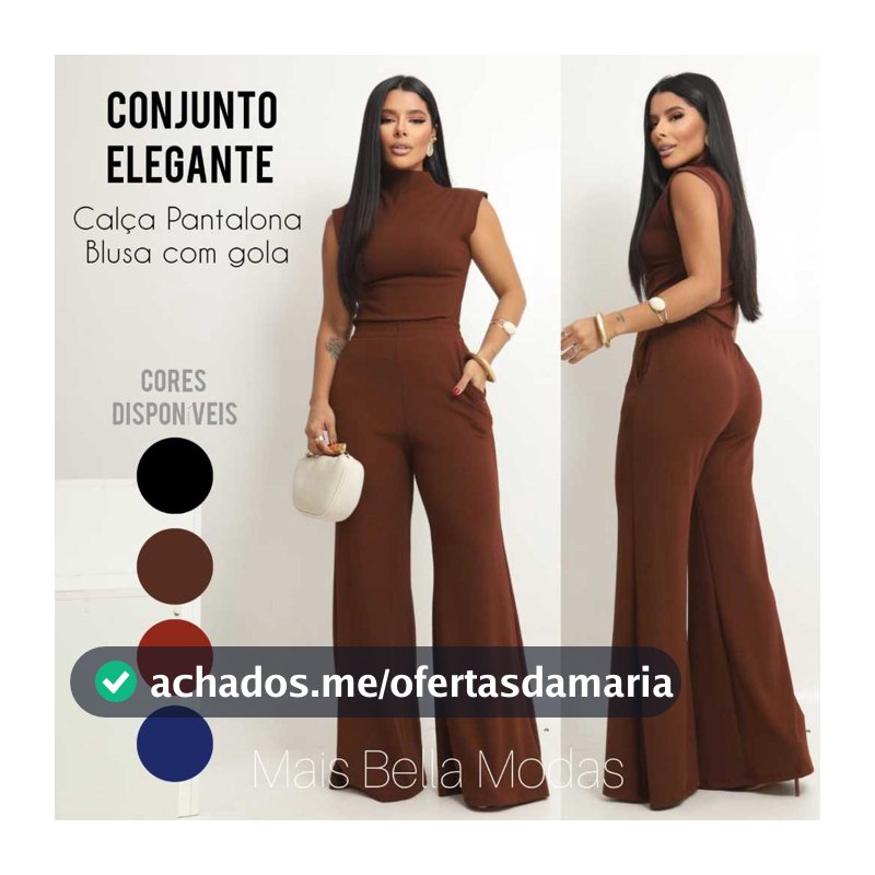 Conjunto Feminino Calça Pantalona com Blusa Feminina Gola Alta Social Elegante