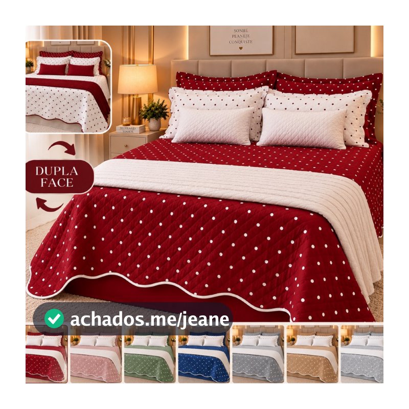 Jogo de Cama Cobre Leito Dupla Face Percal 300 fios bolinha poá