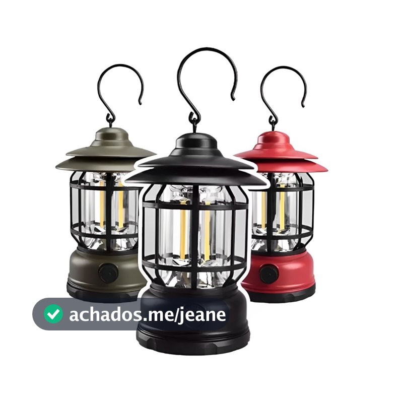 Lampião LED Recarregável Retrô Portátil Luminária Camping Pesca Acampamento Emergências com Regulagem de Intensidade