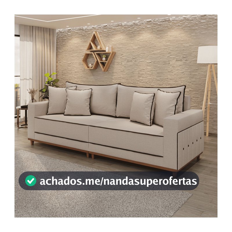 Sofá Fixo 4 Lugares Verona 2,16m Linho Creme