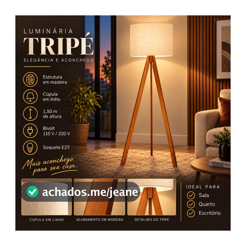 Abajur De Chão Tripé 1,50cm Completo Com Cúpula E Fiação Luminária De Piso