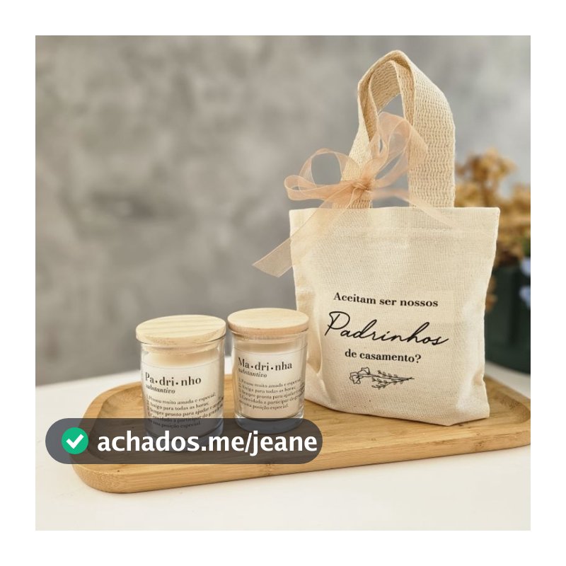 Lembrancinha Padrinhos de Casamento Kit 2 velas 70g com ecobag presente