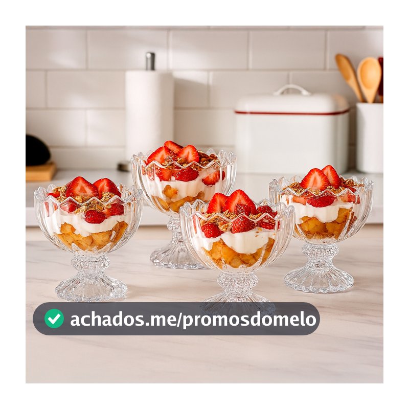 Conjunto de Taças de Vidro Lapidado 230ml Para Sobremesa – 6 Peças Elegantes