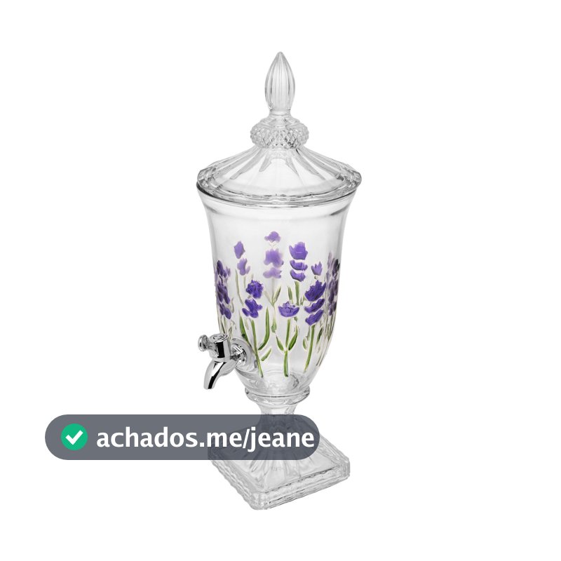Suqueira com Pé e Tampa Lavanda Hand Painting 2L Cristal - Lyor