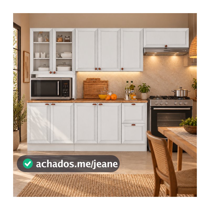 Cozinha Completa Olivia 4 Peças 10 Portas 2 Gavetas 270cm Tampo Paneleiro Micro-ondas Poliman Móveis