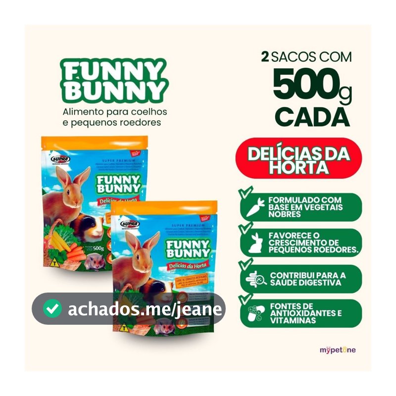 Kit 2 Ração Funny Bunny 500 gr Delícias da Horta Coelhos, Hamster e Roedores