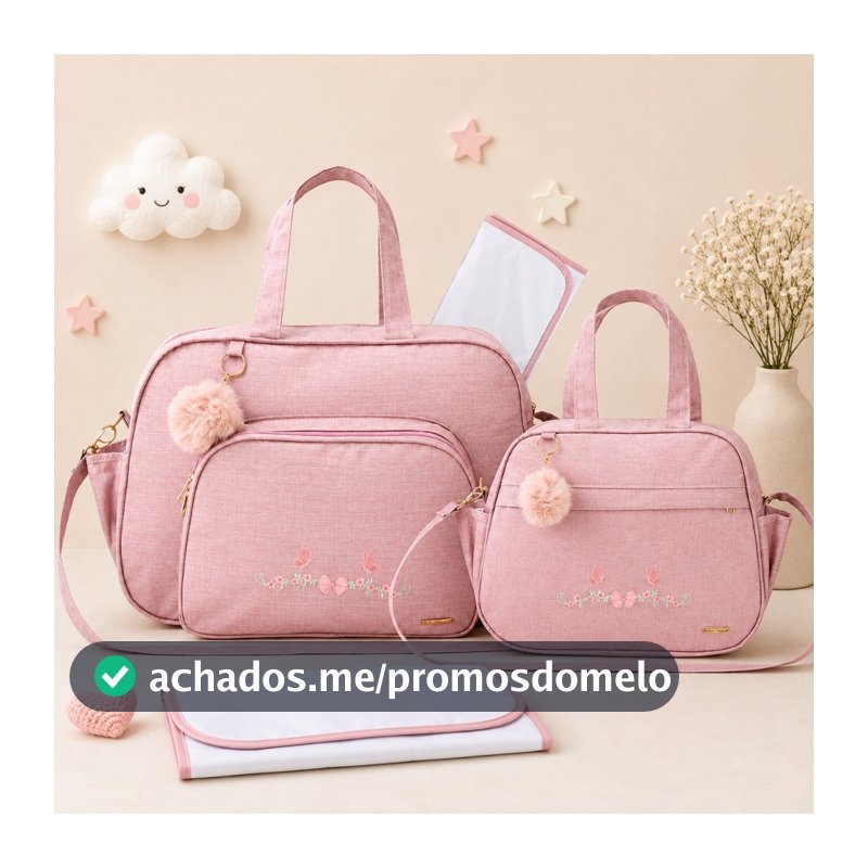 Kit Bolsa Bebê Mala Saída Maternidade Impermeável Menino Menina Frasqueira Térmica e Trocador - 3 peças