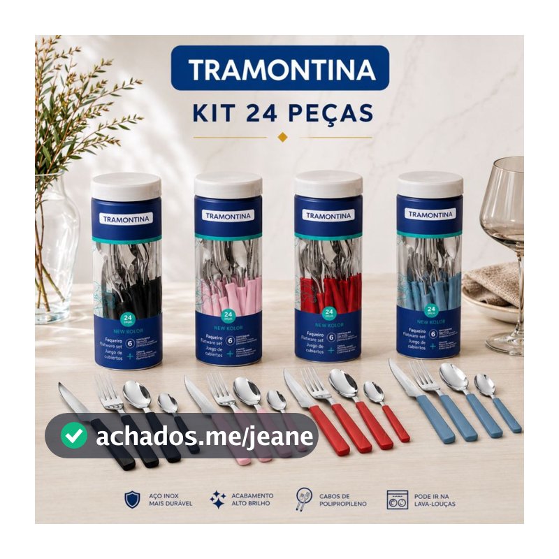 JOGO DE TALHERES FAQUEIRO TRAMONTINA  24 PEÇAS AÇO INOX-NEW KOLOR
