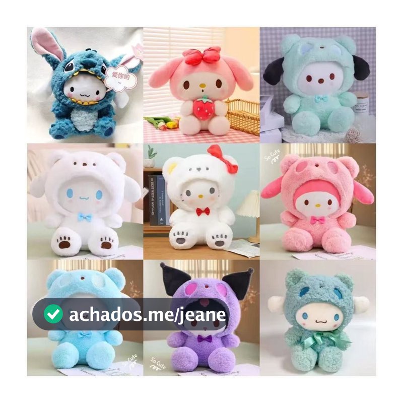 Boneca de Pelúcia Sanrio 25cm – Kuromi, My Melody ou Cinnamoroll