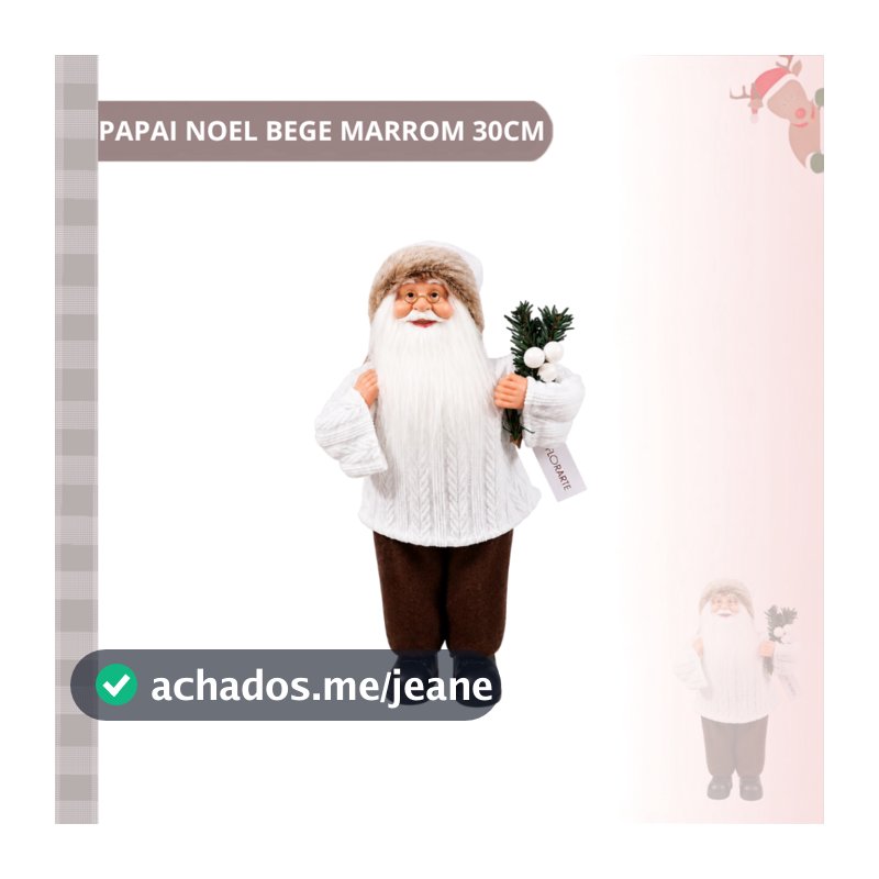 Papai Noel Tradicional Natal Em Pé 30cm Florarte Decoração De Natal Bege Marrom