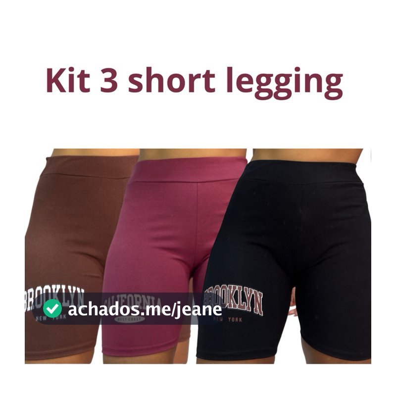 kit 3 short Legging Bermuda legging feminina gringa short academia short Crossfit short preto