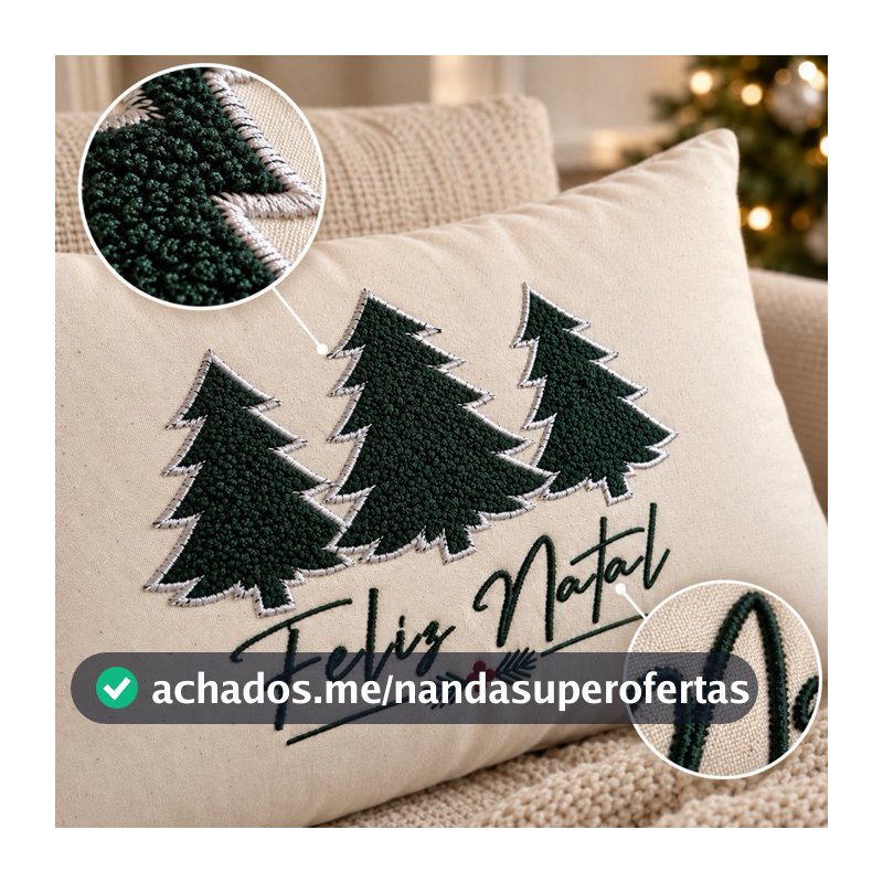Amofada Natal Decorativa Bordada em Linho 30x50cm