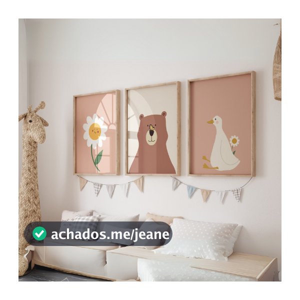 Kit 3 Quadros Decorativos Infantil Animais Fofos | Quarto Bebê Menino e Menina – Mundo De Fofura No1