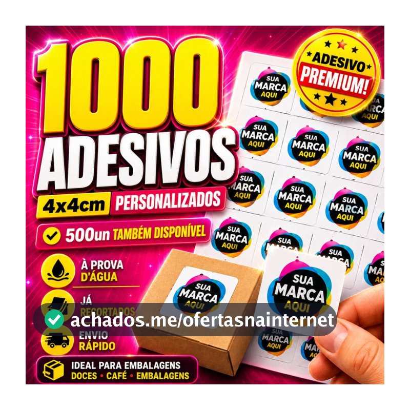 500 ou 1000 Adesivos Personalizados 4x4cm Vinil Premium para Embalagens de Doces Lacres Delivery