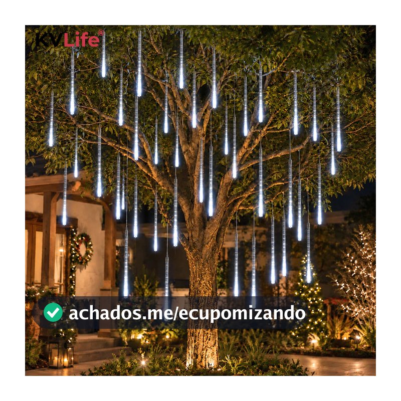 Cascata LED Chuva de Meteoro 8 Tubos 3m 50cm Bivolt Pisca Pisca para Natal Festa Casamento e Casa