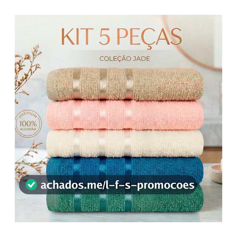 Kit 5pçs Toalhas de Rosto de 45x60cm 100% Algodão - Coleção Jade