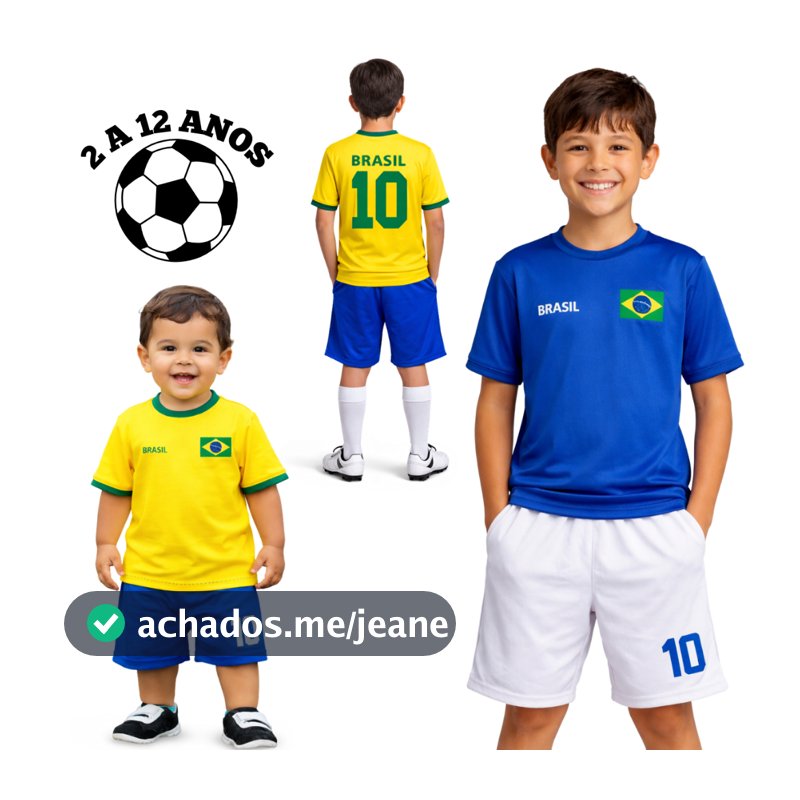 Conjunto Infantil do Brasil – Camiseta + Bermuda Uniforme 2 a 12 Anos
