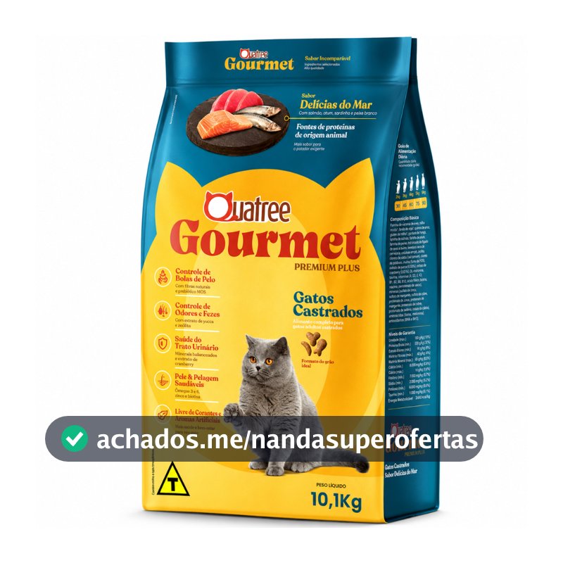 Ração Quatree Gourmet Ração Quatree Gatos Castrados Delícias do Mar 10kg