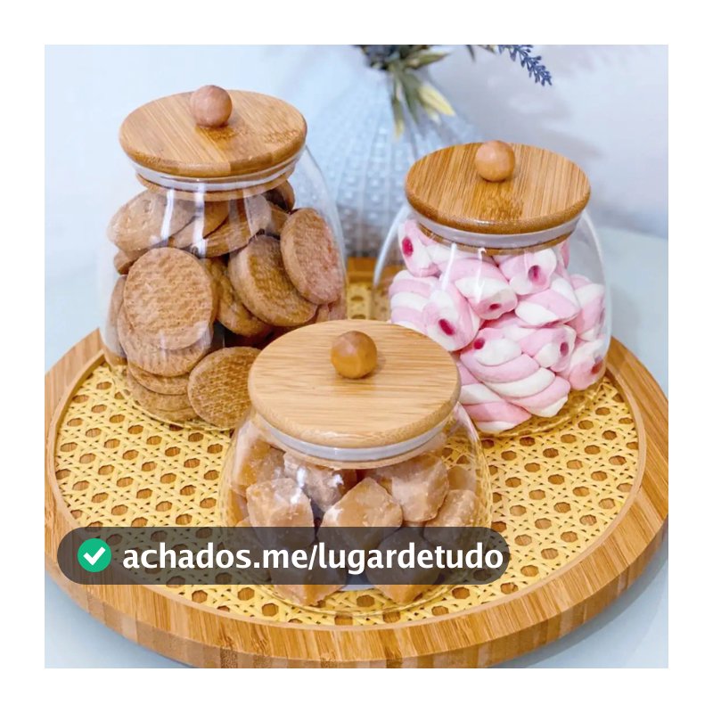 Kit Potes porta tempero vidro hermético cozinha BOLINHA TRANSPARENTE com tampa de bambu para mantimentos PMG
