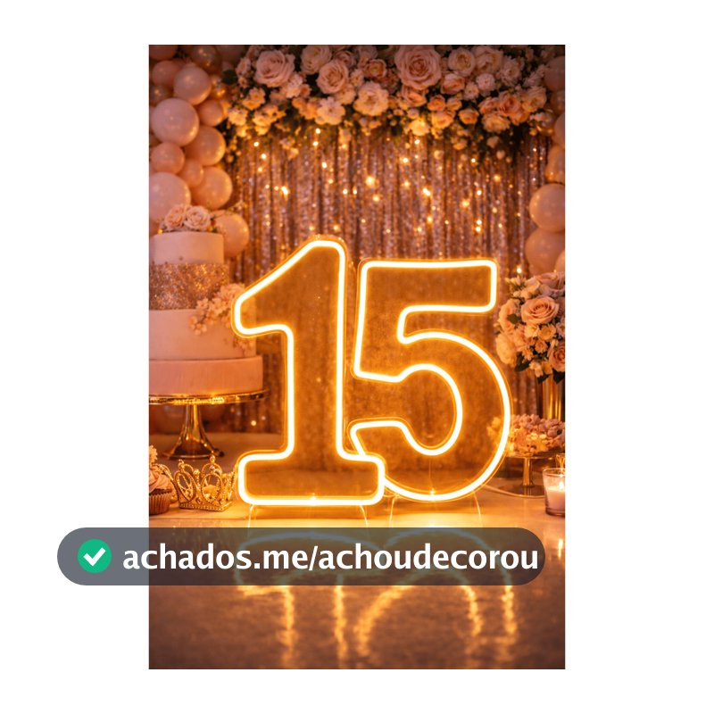 Números 15 Led Neon com Iluminação Branco Quente ou Frio Festa 50x25cm