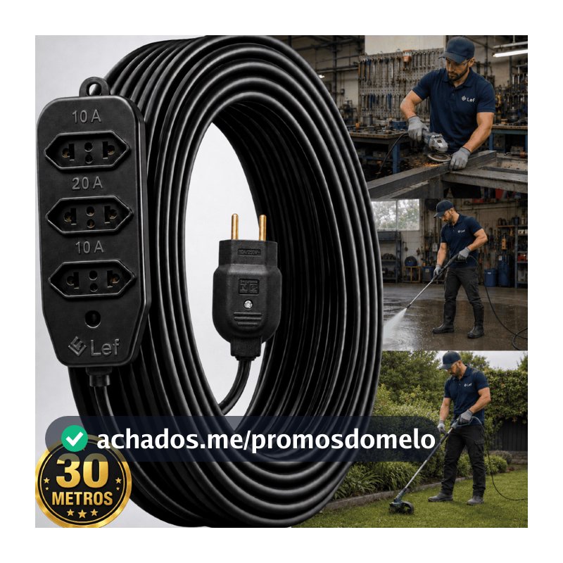 Extensão Elétrica 30m Cabo Pp Reforçada Obra Profissional 10/20a Longo alcance Multiuso flexível