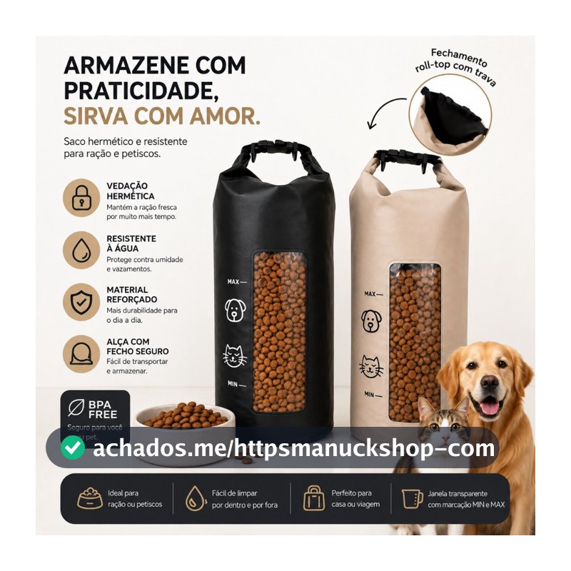 Porta Ração Bolsa 3 até 13kg Impermeável Organizadora Vedação Total Cães e Gatos